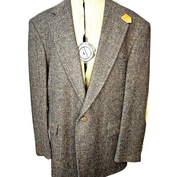 Mens Evan Picone 100% wool check print colligate preppy professor academia patch - Picture 1 of 16